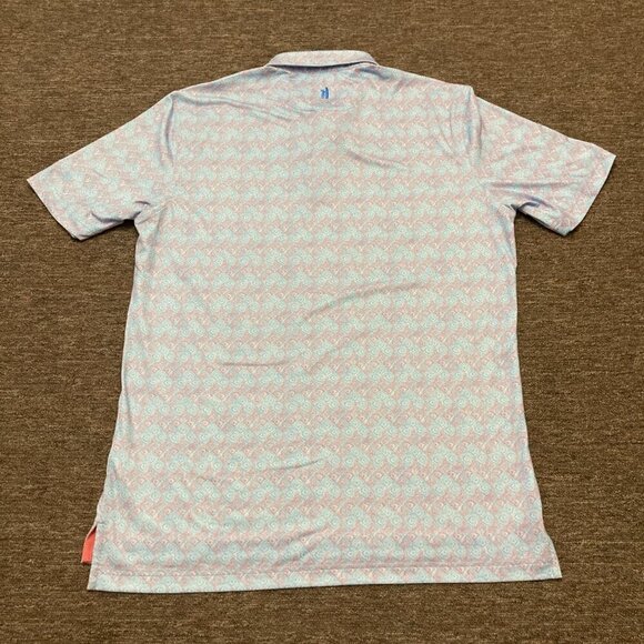Johnnie-O Men's Medium Polo Shirt Blue Red Geometric Performance Stretch UPF 50 - Picture 2 of 7
